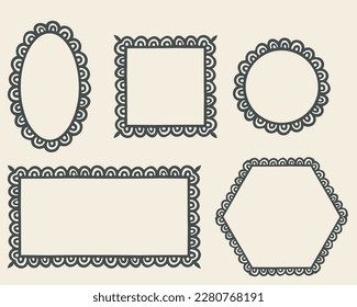 Frames outline set. Hand drawn decorative doodle ink stroke borders collection, ornamental line, circle, square, rectangle, hex shapes for business cards, web design. Vector illustration