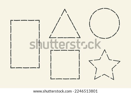 Frames outline set. Hand drawn decorative doodle ink stroke borders collection, dash line, circle, square, rectangle, triangle, star shapes for business cards, web design labels. Vector illustration