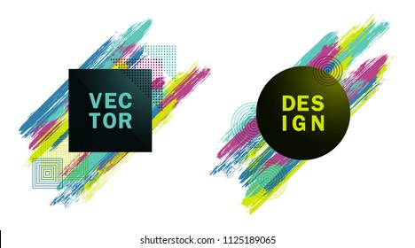 Frames with paint brush strokes of bright colors vector set. Frame borders with painted brushstrokes backgrounds. Graphics design templates for banners, flyers, music party posters