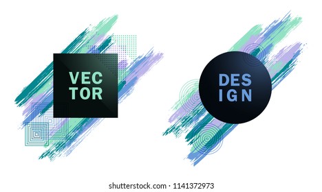 Frames with paint brush strokes of bright colors vector set. Frame borders with painted brushstrokes backgrounds. Graphics design templates for banners, flyers, music party posters