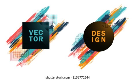 Frames with paint brush strokes of bright colors vector set. Frame borders with painted brushstrokes backgrounds. Graphics design templates for banners, music party posters