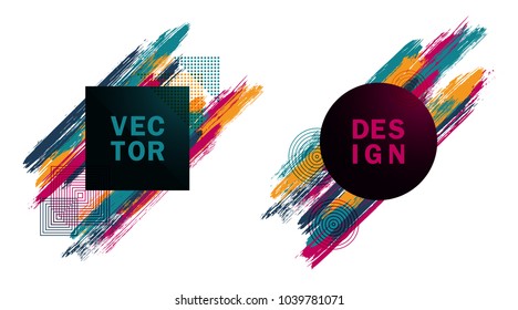 Frames with paint brush strokes of cyan, yellow, magenta colors vector set. Frame borders with painted brushstrokes backgrounds. Graphics design templates for banners, flyers, music party posters.