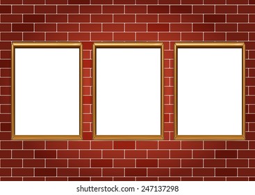 Frames for paintings or photographs on the brick wall background