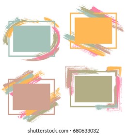 Frames of pastel colors with paint brush strokes vector collection. Borders with painted brushstrokes backgrounds. Graphics design templates for banners, flyers, posters, cards.