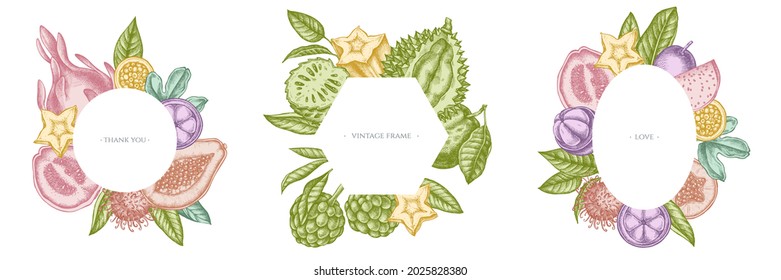 Frames With Pastel Papaya, Guava, Passion Fruit, Starfruit, Durian, Rambutan, Pitaya, Jackfruit, Sugar-apple, Soursop, Mangosteen