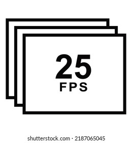 Frames per second icon. 25 FPS for videos, movies and cameras.