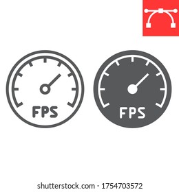 Frames Per Second line and glyph icon, video games and fps, fps speedometer sign vector graphics, editable stroke linear icon, eps 10