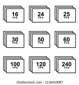 Frames per second vector graphic. FPS for videos. FPS icon for different number of fps.