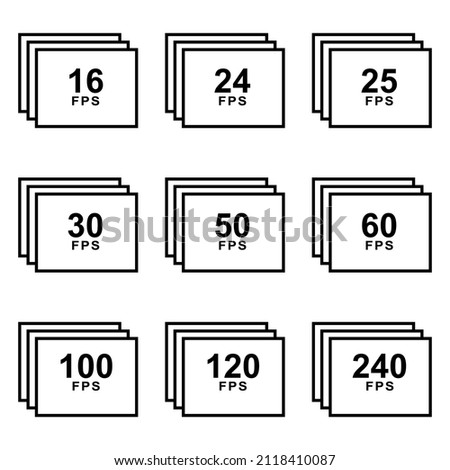 Frames per second vector graphic. FPS for videos. FPS icon for different number of fps.