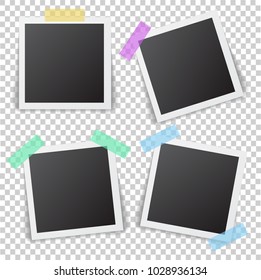 Marcos de foto con el pin de la sombra en cinta adhesiva. Fotografía fotográfica cuadrada vacía y real aislada en fondo transparente. Marco vectorial de imagen para su diseño