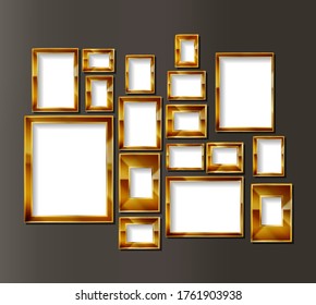 Frames for photos or paintings on an old wall. Vector borders gallery in the Museum exhibition. Vector illustration