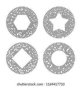 Frames with rays and copy space. Retro labels in sunburst style.