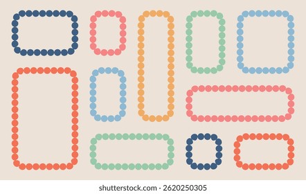 Frames scalloped vector corrugated grid rectangle shapes set. Frame Wavy Retro Stickers set, colorful speech bubble background, sticker pack vector illustratio