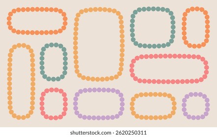 Frames scalloped vector corrugated grid rectangle shapes set. Frame Wavy Retro Stickers set, colorful speech bubble background, sticker pack vector illustratio