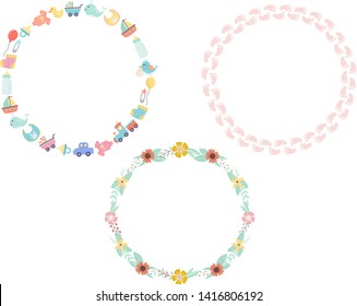 Frames set for baby and children design. Isolated elements with place for your text. Vector illustration