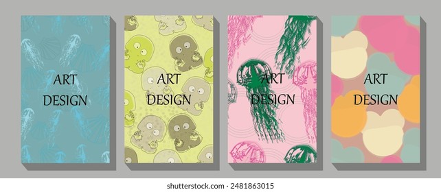 Frames set for baby's photo album, postcard with cute sea animals and mermaids in cartoon style and elements.  Wallpaper, background, cover.