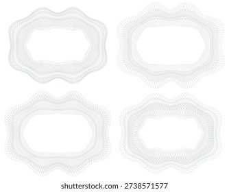 Frames. A set of guilloche elements. Watermark patterns. Isolated on white background. Vector illustration. 