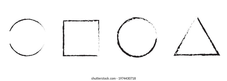 Frames set isolated on white background. Сircle, square, triangle painted frame.