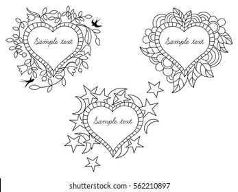 Frames set on St. Valentine's Day, hand drawn.