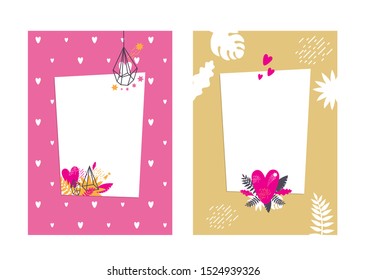 Frames set for photo album, invitation, note book, postcard, poster.  Valentines day, Birthday, Wedding template design 
