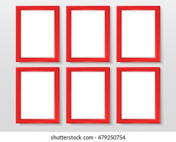 Frames set. Realistic vector red photo frames ready for your design. Vector template for presentation your photo art, posters, paintings or other crafts.