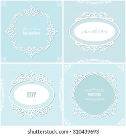 Frames set. Wedding templates. Pastel colors.