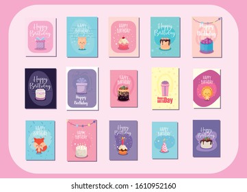 Frames sets design, Happy birthday card celebration decoration surprise party anniversay and invitation theme Vector illustration