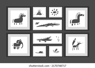 frames with simple animals vector illustration set 