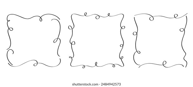 Frames sketch set. Hand drawn black outline borders isolated on white background. Simple doodle, element design. Vector free-hand illustration. 