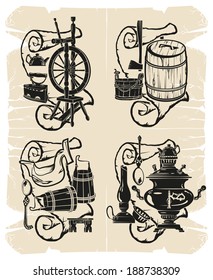 Frames Slavic household items, vector