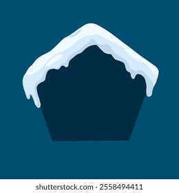 Frames with snow ice cap. Card or poster template. Snowdrifts shapes with icicles. Winter frame decoration. Snowy roof effect. Frost icy heaps. Frozen vector cartoon flat isolated illustration