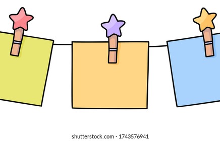 frames with space for text or images hanging on a clothespin.hand drawn illustration made by a liner