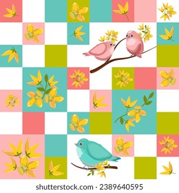  Frames spring flowers flowers forsythia birds