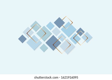 Frames and squares on a blue background. Abstract geometric background. Geometric 3D figures. Background.