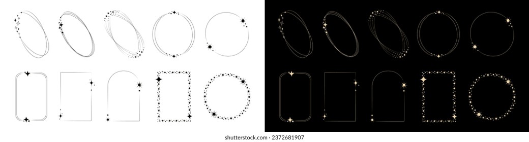 Frames with Stars. Frame. Sparkle Stars with circle or square frames. Festive effect. Christmas decoration