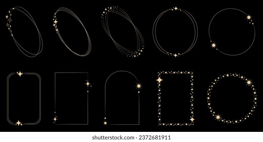 Frames with Stars. Sparkle Stars with circle or square frames. Star Frame. Festive effect. Christmas decoration