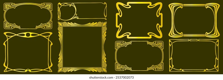 Frames with style Art Nouveau ornament golden vector set.