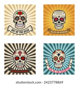 Frames with sugar skull on background. Day of the dead.  Dia de los muertos. Vector illustration.