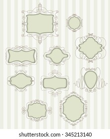 frames with swirls on striped retro wall. vector