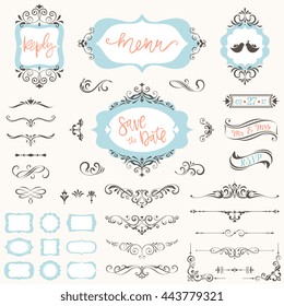 Vintage wedding frames, swirls, page dividers, corner ornaments and hand lettering.