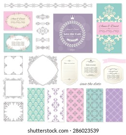 Frames, templates, calligraphic design elements. Can be used for scrapbook or wedding design.