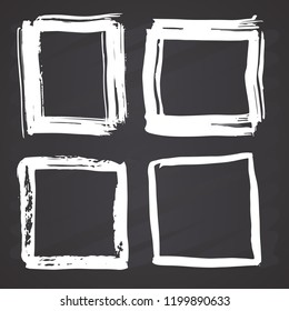 Frames and text boxes, grunge textured hand drawn elements set, vector illustration on chalkboard background.