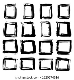 Frames and text boxes, grunge textured hand drawn elements set, vector illustration.