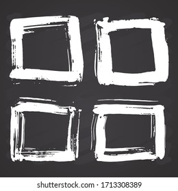 Frames and text boxes, grunge textured hand drawn elements set, vector illustration on chalkboard background.