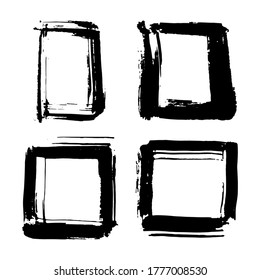 Frames and text boxes, grunge textured hand drawn elements set, vector illustration.