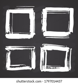 Frames and text boxes, grunge textured hand drawn elements set, vector illustration on chalkboard background.
