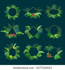 Frames from tropical leaves. Jungle stylised nature symbols decorative shapes of different forms recent vector templates for print design projects