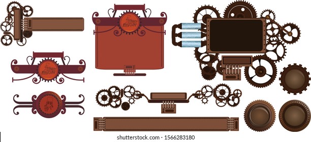 Frames vintage set, steampunk mechanical cogs and gears. Good for menu, banner or invitation