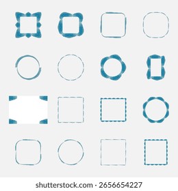 Frames Watercolor Blue Color Vector Set Isolated