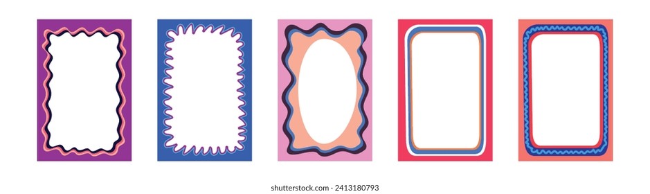 Frames with wavy edges. Fashionable graphic template. Geometric abstract background. Vector.